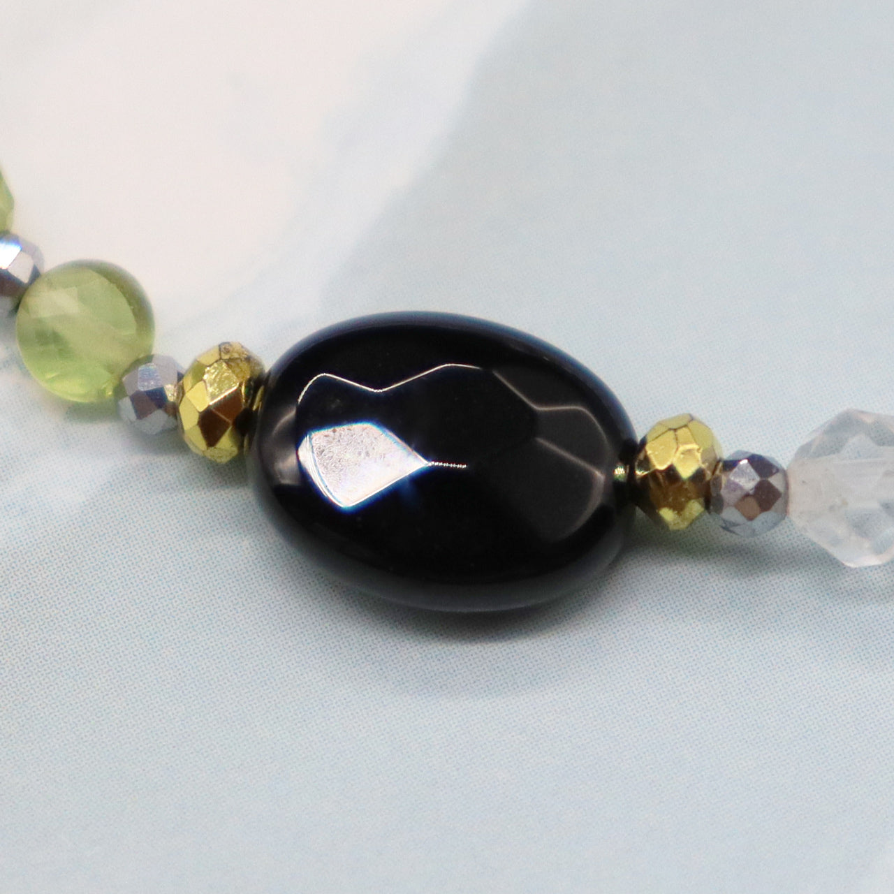 【Green Light Sunshine】水紋天珠×ペリドット×オニキス×水晶 ブレスレット