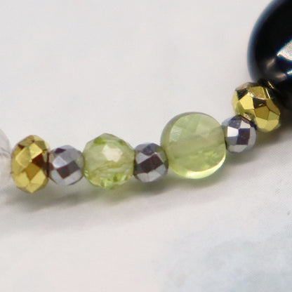 【Green Light Sunshine】水紋天珠×ペリドット×オニキス×水晶 ブレスレット