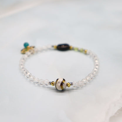 【Green Light Sunshine】水紋天珠×ペリドット×オニキス×水晶 ブレスレット