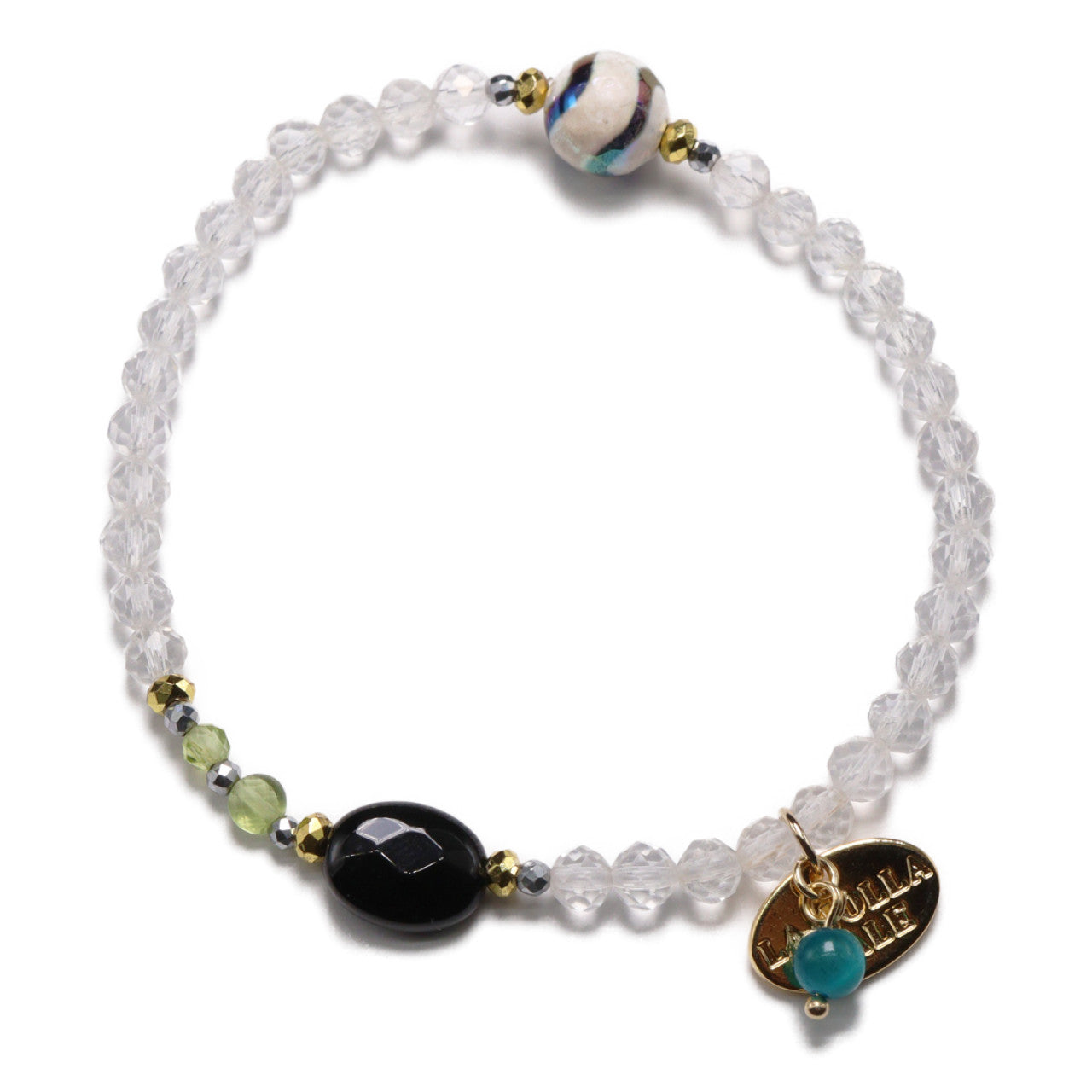 【Green Light Sunshine】水紋天珠×ペリドット×オニキス×水晶 ブレスレット