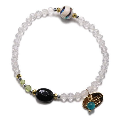 【Green Light Sunshine】水紋天珠×ペリドット×オニキス×水晶 ブレスレット