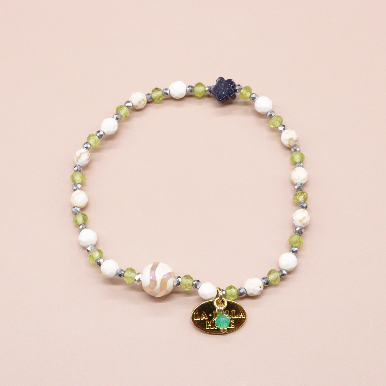 【Green Light Sunshine】水紋天珠×ペリドット×マグネサイト ブレスレット