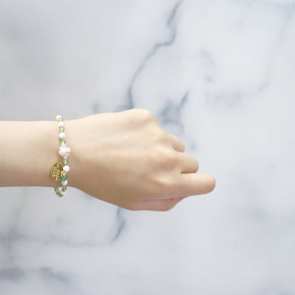 【Green Light Sunshine】水紋天珠×ペリドット×マグネサイト ブレスレット