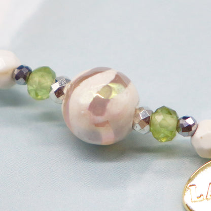 【Green Light Sunshine】水紋天珠×ペリドット×マグネサイト ブレスレット