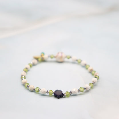 【Green Light Sunshine】水紋天珠×ペリドット×マグネサイト ブレスレット