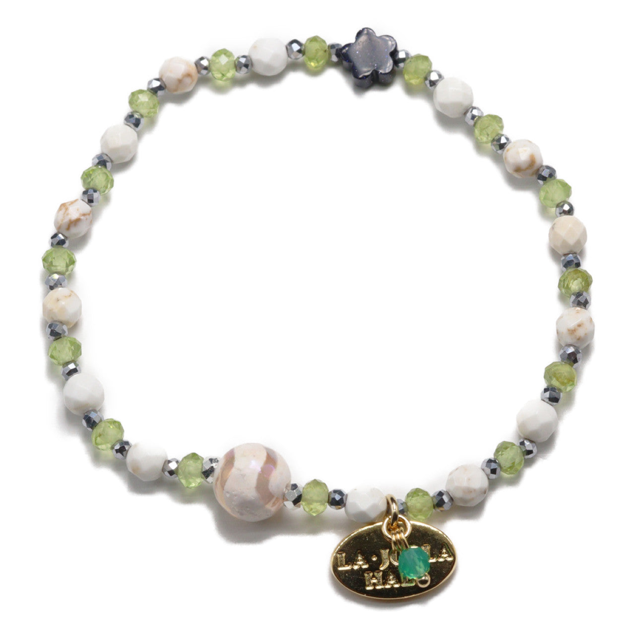 【Green Light Sunshine】水紋天珠×ペリドット×マグネサイト ブレスレット