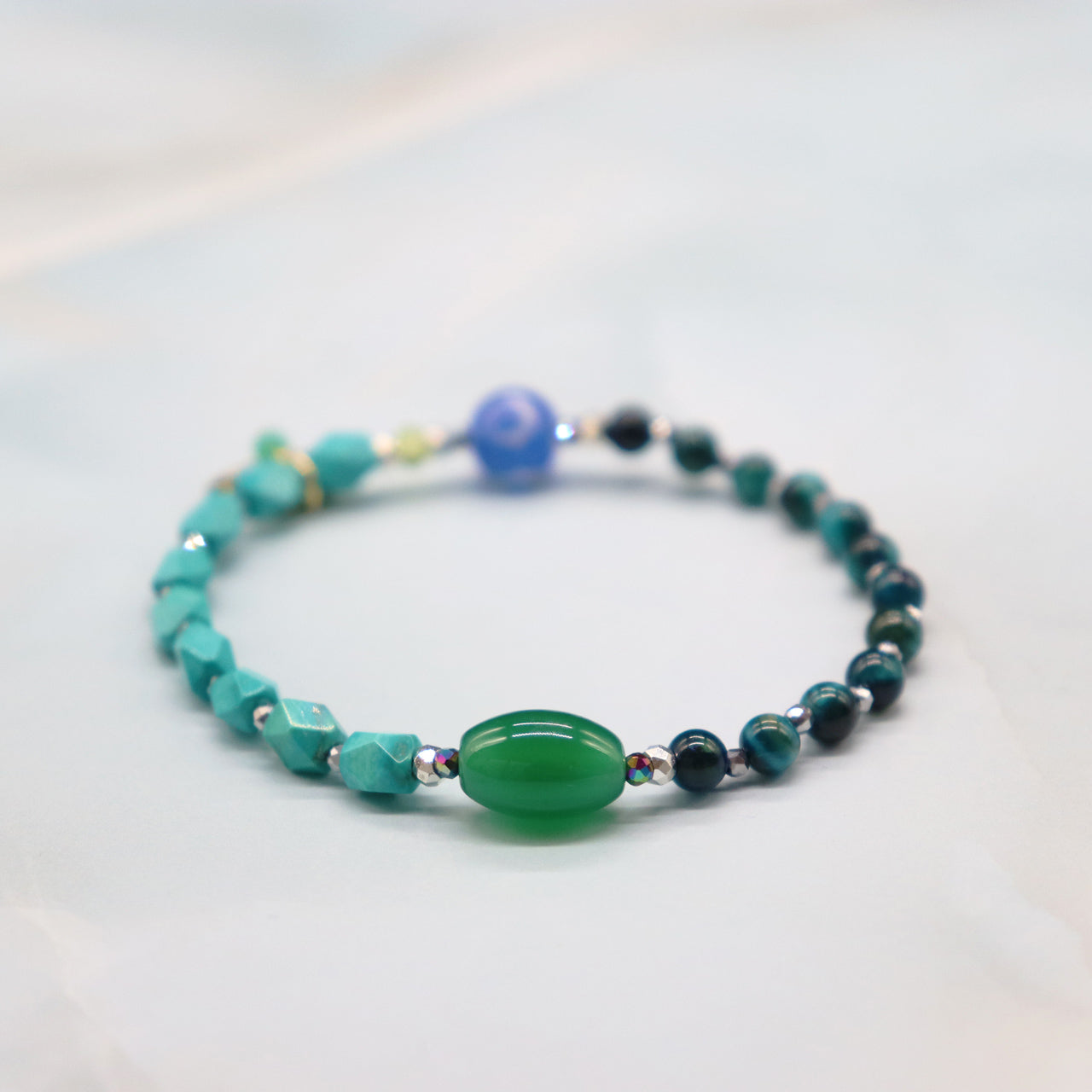 【Green Light Sunshine】三眼天珠×ペリドット×グリーンアゲート ブレスレット