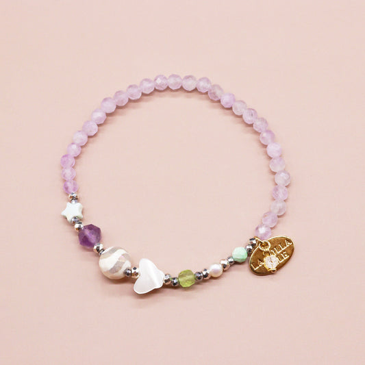 【Green Light Sunshine】水紋天珠×ペリドット×ラベンダーアメシスト×マザーオブパール ブレスレット