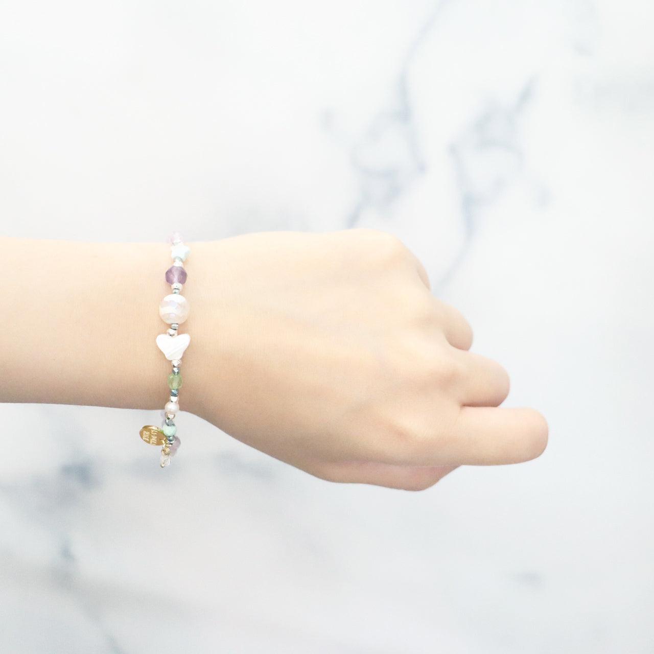 【Green Light Sunshine】水紋天珠×ペリドット×ラベンダーアメシスト×マザーオブパール ブレスレット
