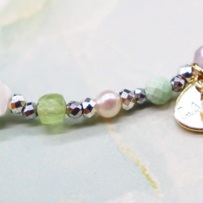 【Green Light Sunshine】水紋天珠×ペリドット×ラベンダーアメシスト×マザーオブパール ブレスレット