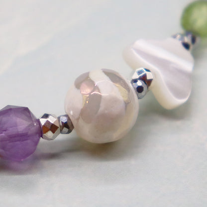 【Green Light Sunshine】水紋天珠×ペリドット×ラベンダーアメシスト×マザーオブパール ブレスレット