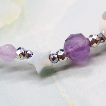 【Green Light Sunshine】水紋天珠×ペリドット×ラベンダーアメシスト×マザーオブパール ブレスレット