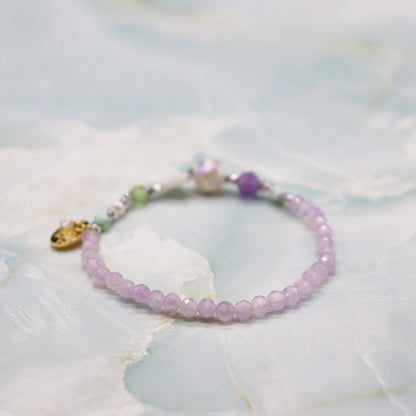 【Green Light Sunshine】水紋天珠×ペリドット×ラベンダーアメシスト×マザーオブパール ブレスレット