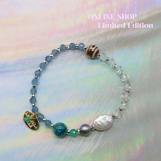 【ONLINE SHOP限定】【CLEAN UP】天地天珠×アクアマリン×アコヤパール×クリソコラ ブレスレット