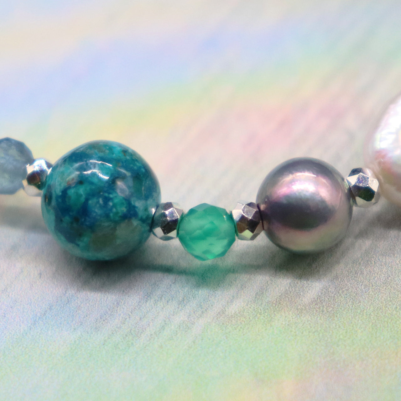 【ONLINE SHOP限定】【CLEAN UP】天地天珠×アクアマリン×アコヤパール×クリソコラ ブレスレット