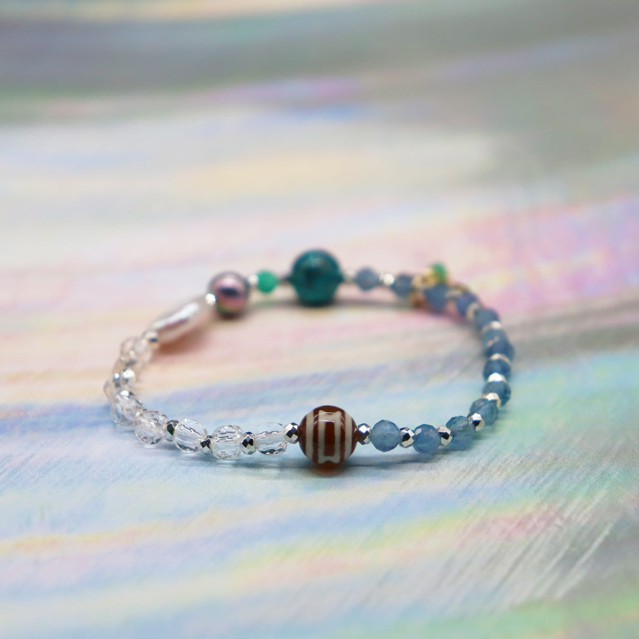 【ONLINE SHOP限定】【CLEAN UP】天地天珠×アクアマリン×アコヤパール×クリソコラ ブレスレット