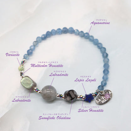 【Starry Sky Fragment】ラピスラズリ×アクアマリン×ラブラドライト ブレスレット