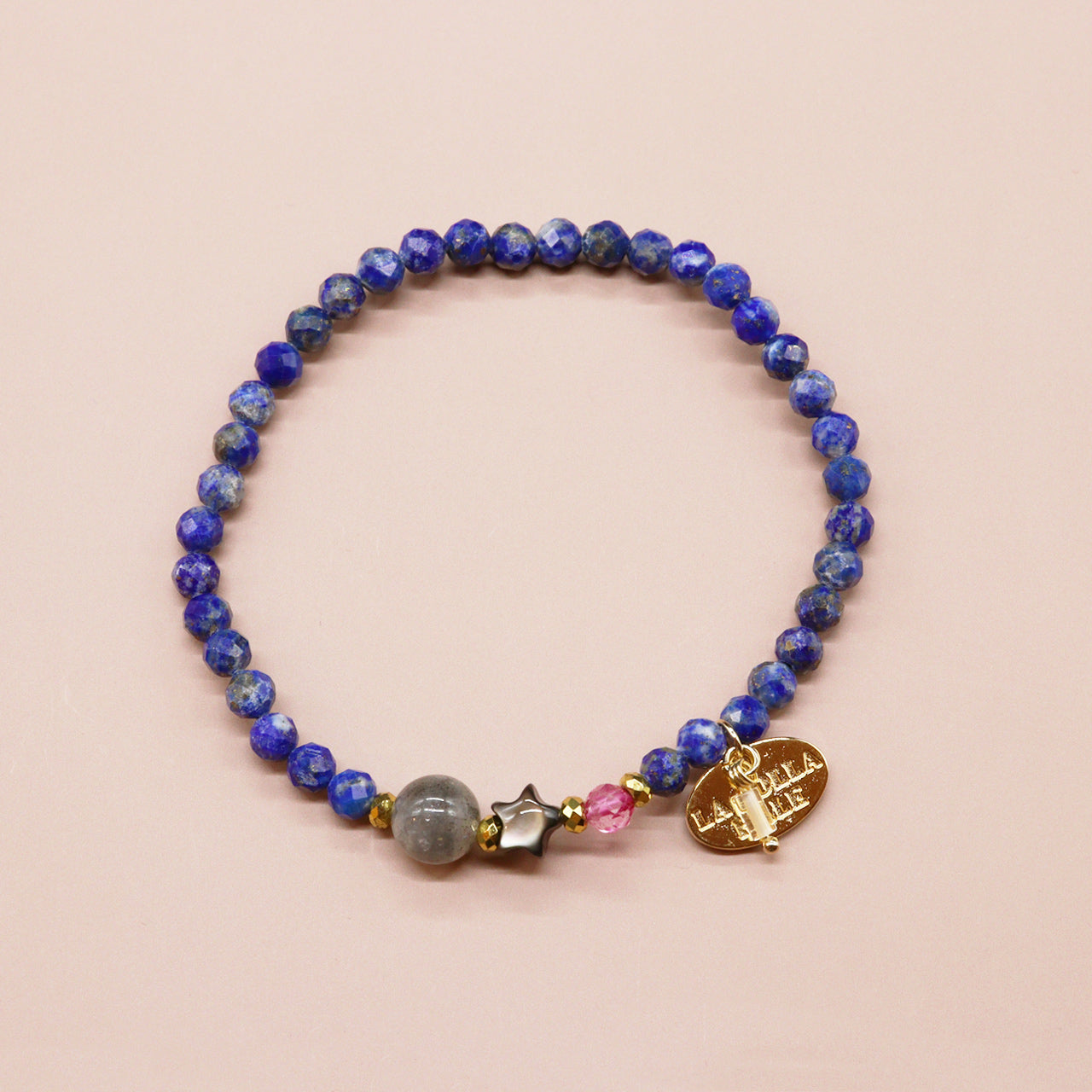 【Starry Sky Fragment】ラピスラズリ×ラブラドライト×ブラックシェル×ピンクトパーズ ブレスレット