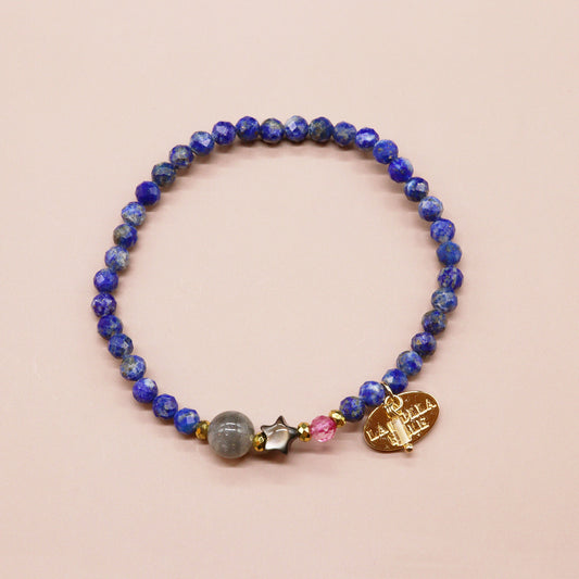 【Starry Sky Fragment】ラピスラズリ×ラブラドライト×ブラックシェル×ピンクトパーズ ブレスレット