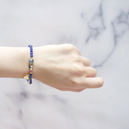 【Starry Sky Fragment】ラピスラズリ×ラブラドライト×ブラックシェル×ピンクトパーズ ブレスレット