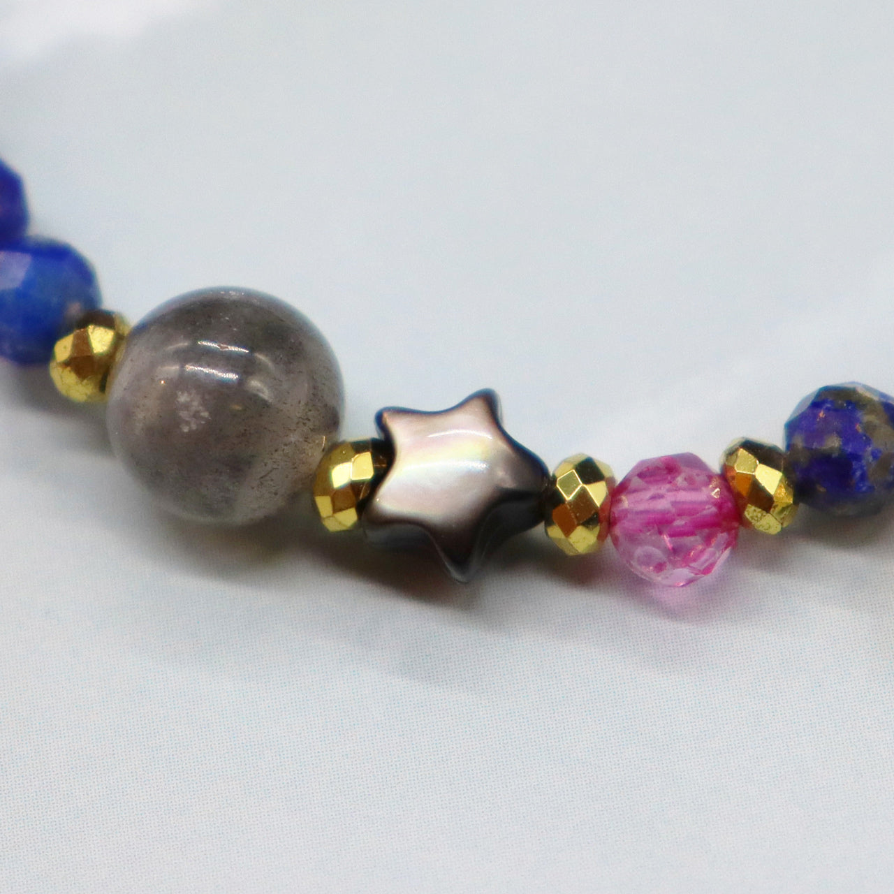 【Starry Sky Fragment】ラピスラズリ×ラブラドライト×ブラックシェル×ピンクトパーズ ブレスレット