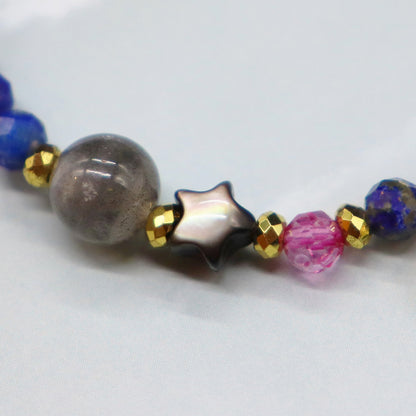 【Starry Sky Fragment】ラピスラズリ×ラブラドライト×ブラックシェル×ピンクトパーズ ブレスレット