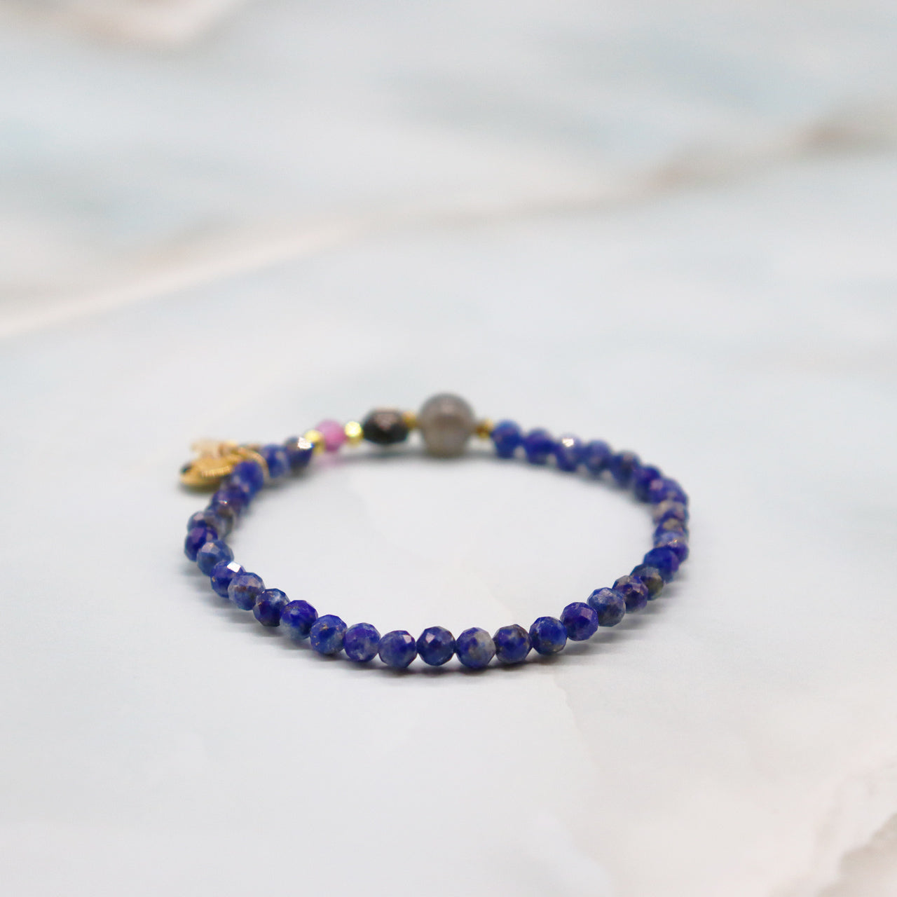【Starry Sky Fragment】ラピスラズリ×ラブラドライト×ブラックシェル×ピンクトパーズ ブレスレット
