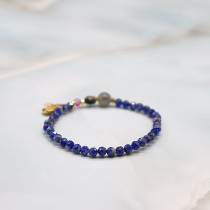 【Starry Sky Fragment】ラピスラズリ×ラブラドライト×ブラックシェル×ピンクトパーズ ブレスレット
