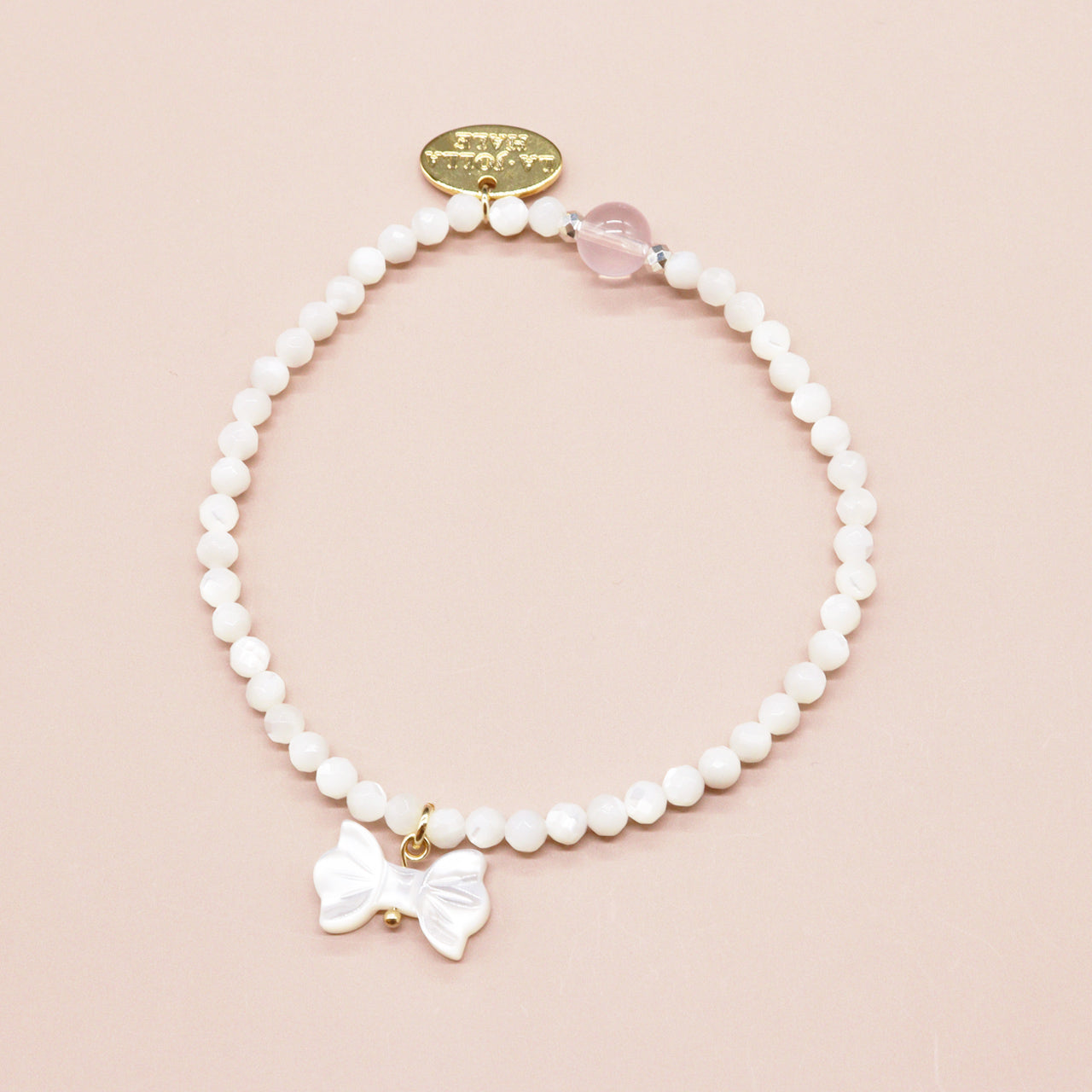 【Blooming Pink Roses】ローズクォーツ×マザーオブパール×ホワイトシェル ブレスレット