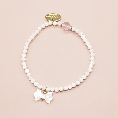 【Blooming Pink Roses】ローズクォーツ×マザーオブパール×ホワイトシェル ブレスレット