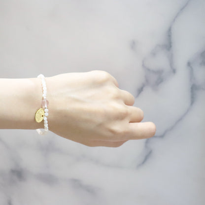 【Blooming Pink Roses】ローズクォーツ×マザーオブパール×ホワイトシェル ブレスレット