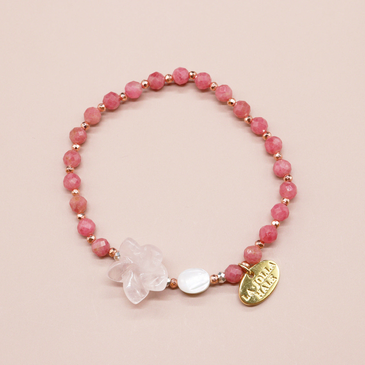 【Blooming Pink Roses】ローズクォーツ×ロードナイト×マザーオブパール ブレスレット