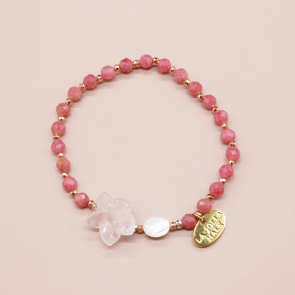 【Blooming Pink Roses】ローズクォーツ×ロードナイト×マザーオブパール ブレスレット