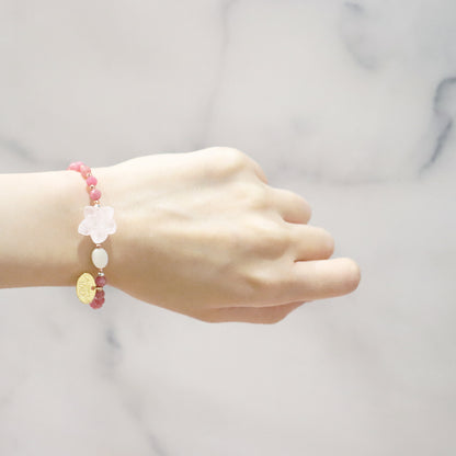 【Blooming Pink Roses】ローズクォーツ×ロードナイト×マザーオブパール ブレスレット