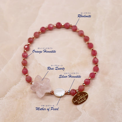 【Blooming Pink Roses】ローズクォーツ×ロードナイト×マザーオブパール ブレスレット