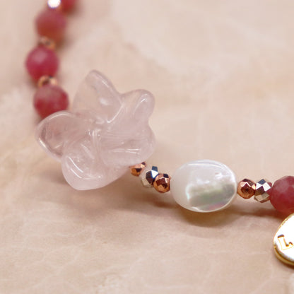 【Blooming Pink Roses】ローズクォーツ×ロードナイト×マザーオブパール ブレスレット