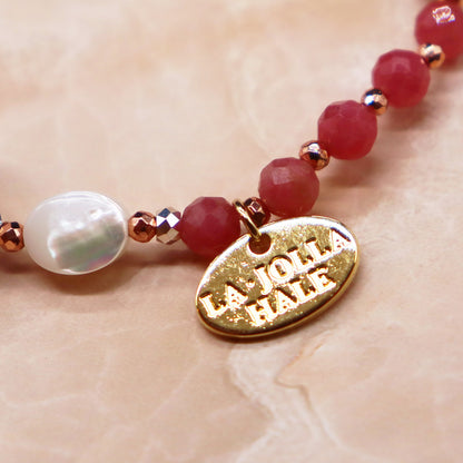 【Blooming Pink Roses】ローズクォーツ×ロードナイト×マザーオブパール ブレスレット