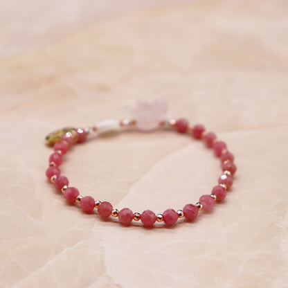 【Blooming Pink Roses】ローズクォーツ×ロードナイト×マザーオブパール ブレスレット