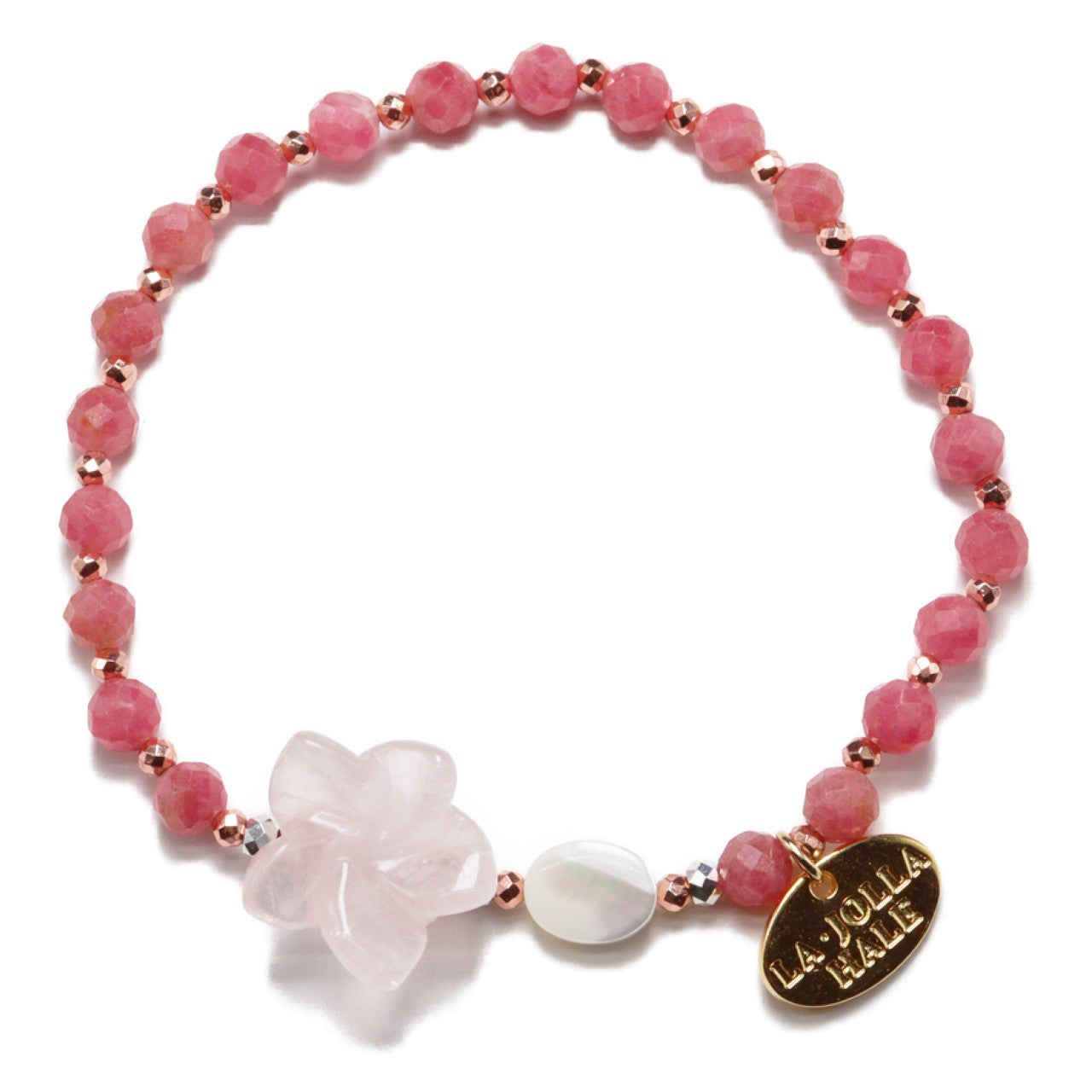 【Blooming Pink Roses】ローズクォーツ×ロードナイト×マザーオブパール ブレスレット