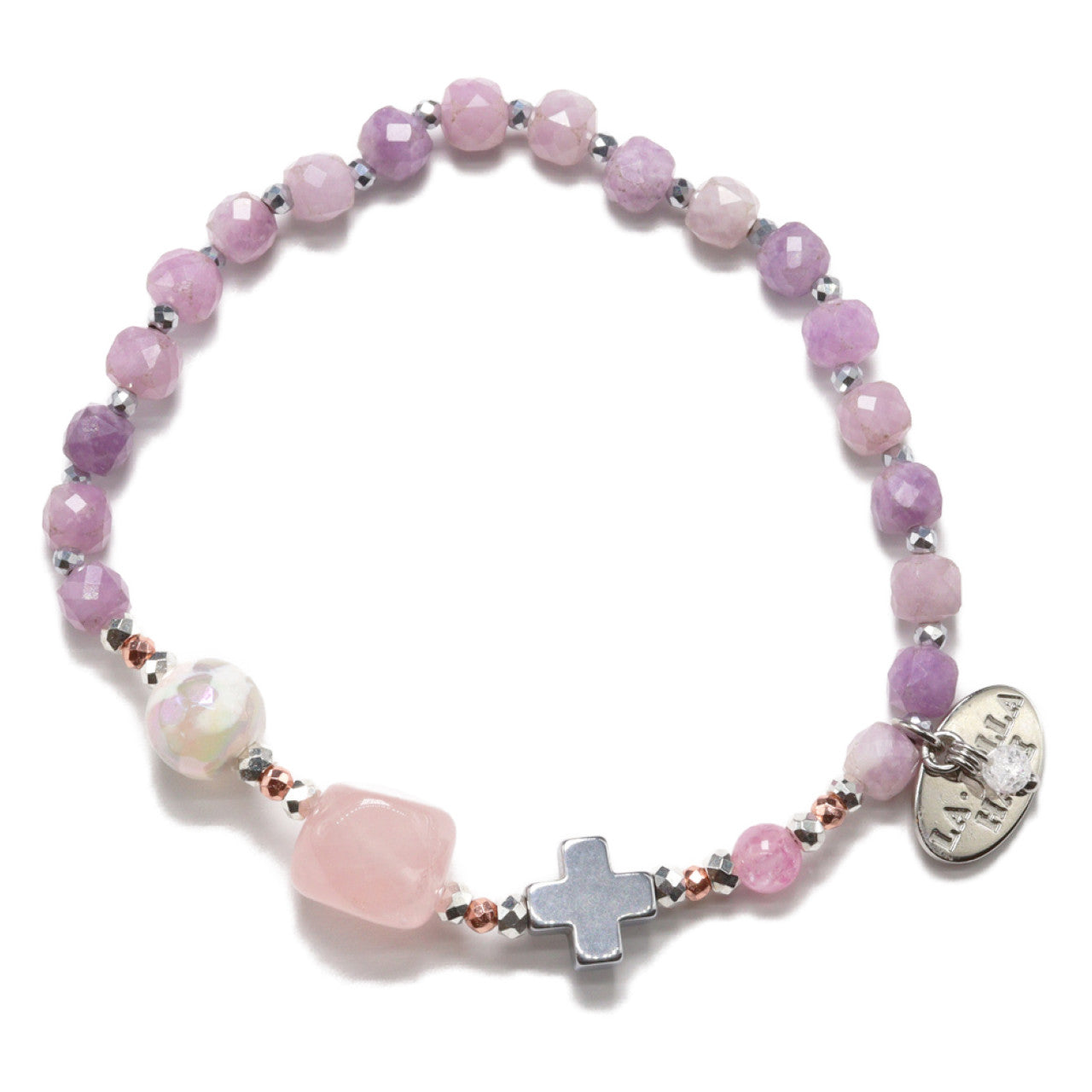 【Blooming Pink Roses】水紋天珠×ローズクォーツ×レピドライト ブレスレット