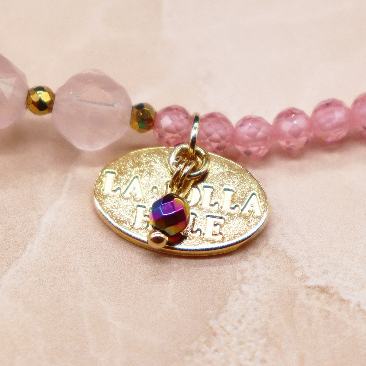 【Blooming Pink Roses】水紋天珠×ローズクォーツ×ジルコニア×アクアマリン ブレスレット