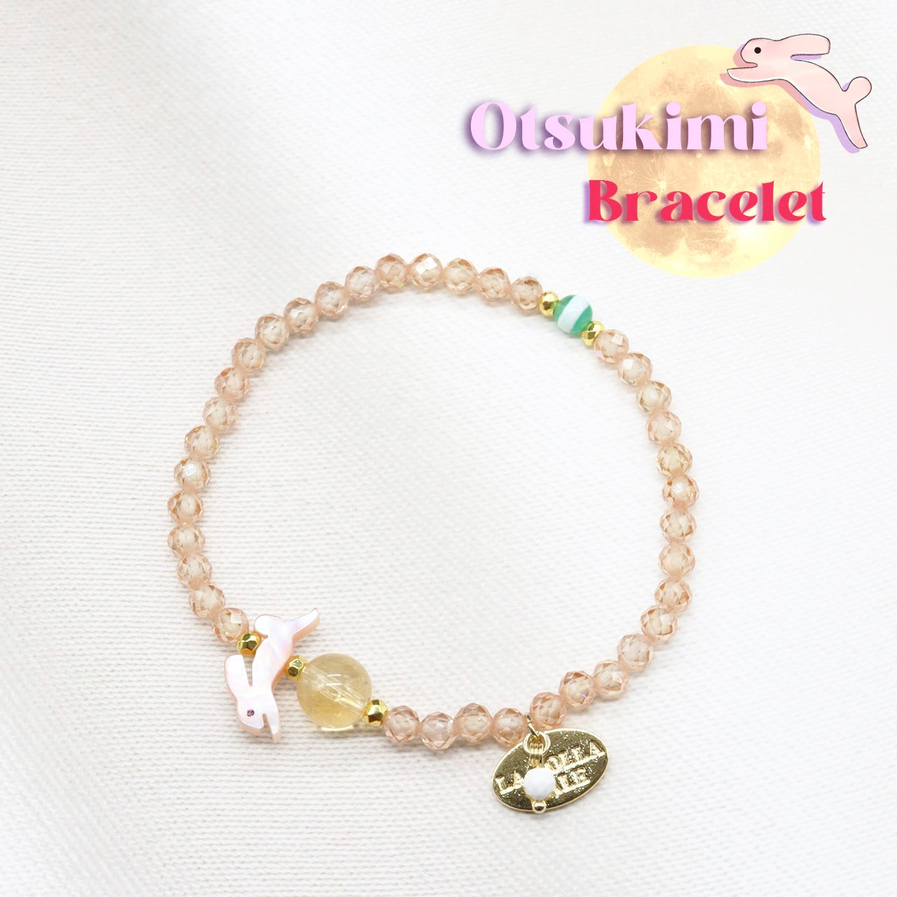 【Otsukimi Bracelet】ピンクシェル×シトリン×ジルコニア ブレスレット