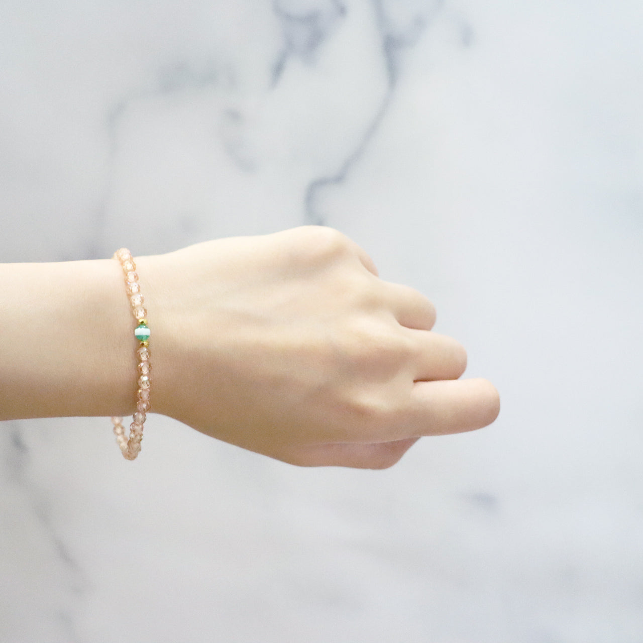 【Otsukimi Bracelet】ピンクシェル×シトリン×ジルコニア ブレスレット