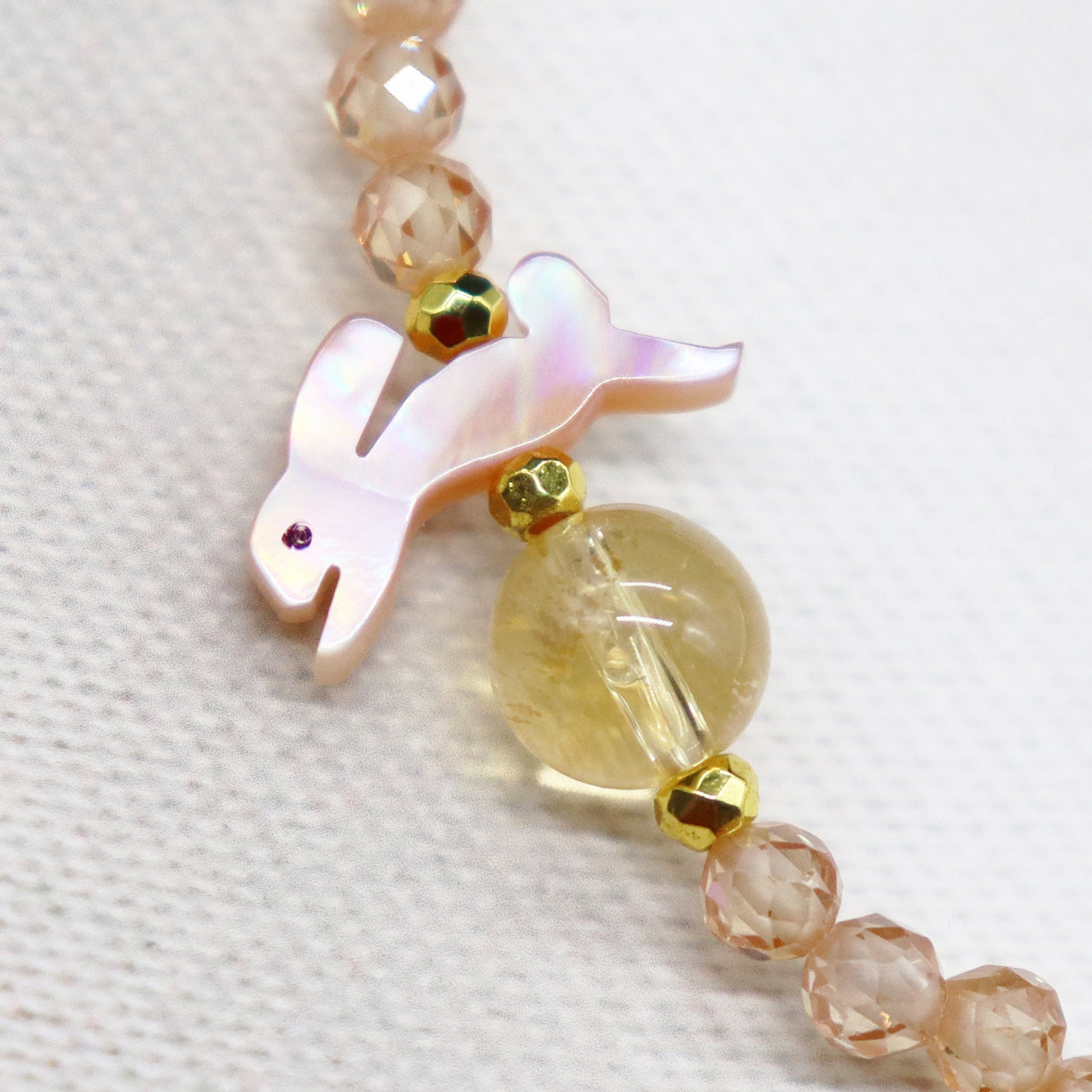 【Otsukimi Bracelet】ピンクシェル×シトリン×ジルコニア ブレスレット