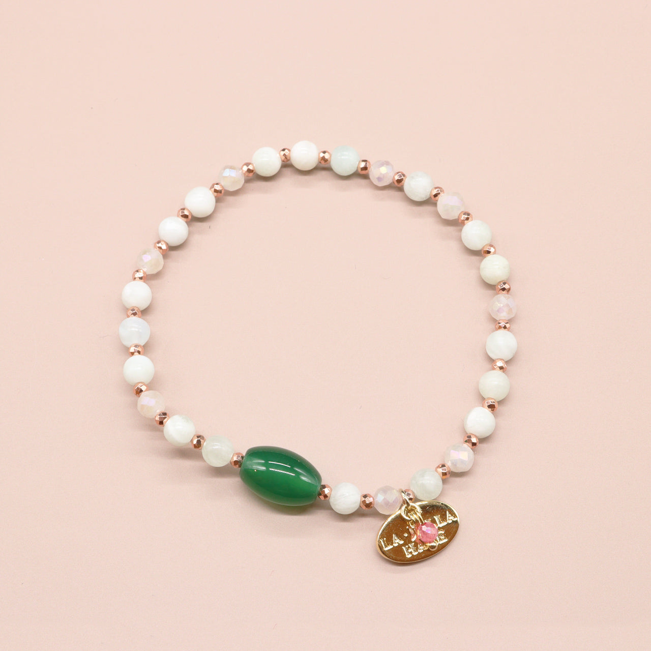 【Blooming Pink Roses】フラッシュローズクォーツ×グリーンアゲート×アラゴナイト ブレスレット