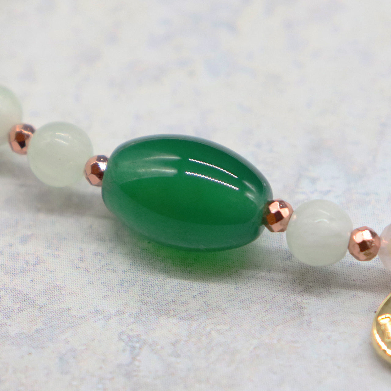 【Blooming Pink Roses】フラッシュローズクォーツ×グリーンアゲート×アラゴナイト ブレスレット