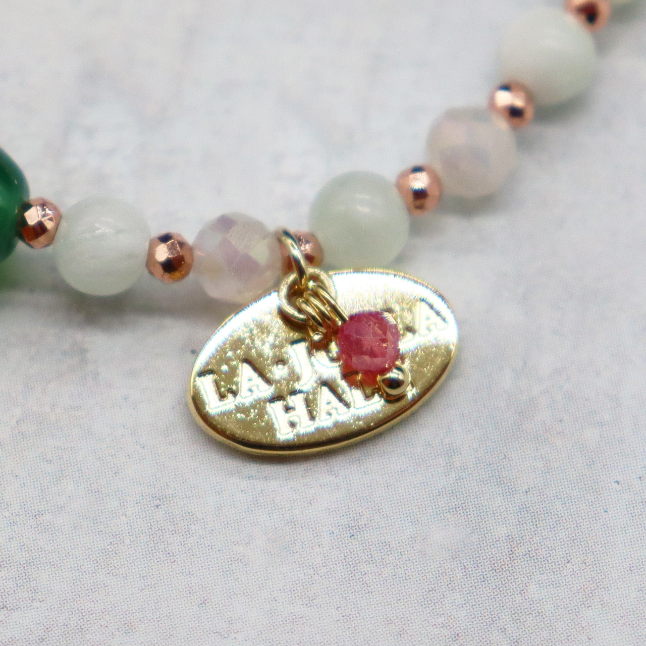 【Blooming Pink Roses】フラッシュローズクォーツ×グリーンアゲート×アラゴナイト ブレスレット