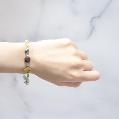 【Like a Honey Candy】亀甲天珠×シトリン×カイヤナイト×レッドタイガーアイ ブレスレット