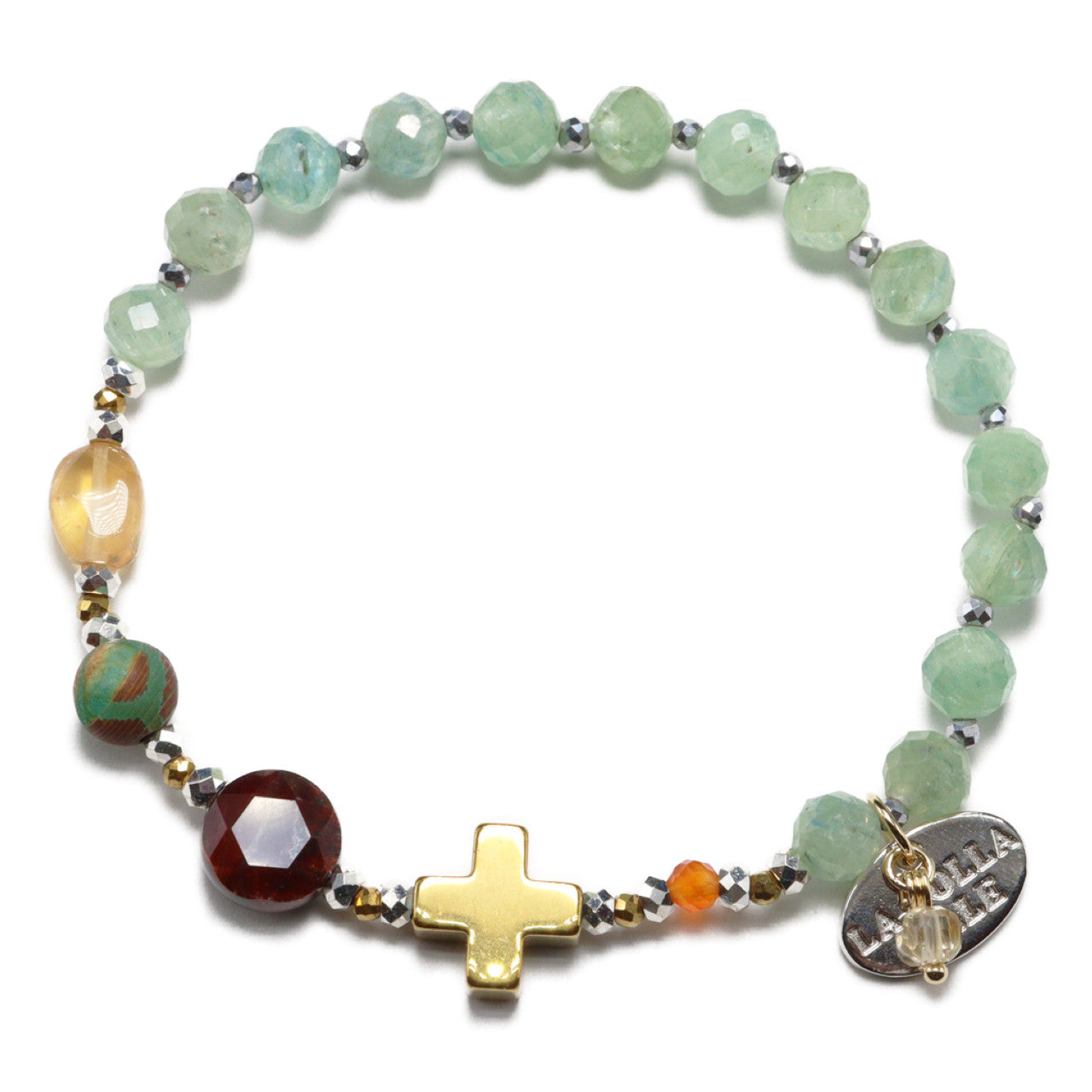 【Like a Honey Candy】亀甲天珠×シトリン×カイヤナイト×レッドタイガーアイ ブレスレット