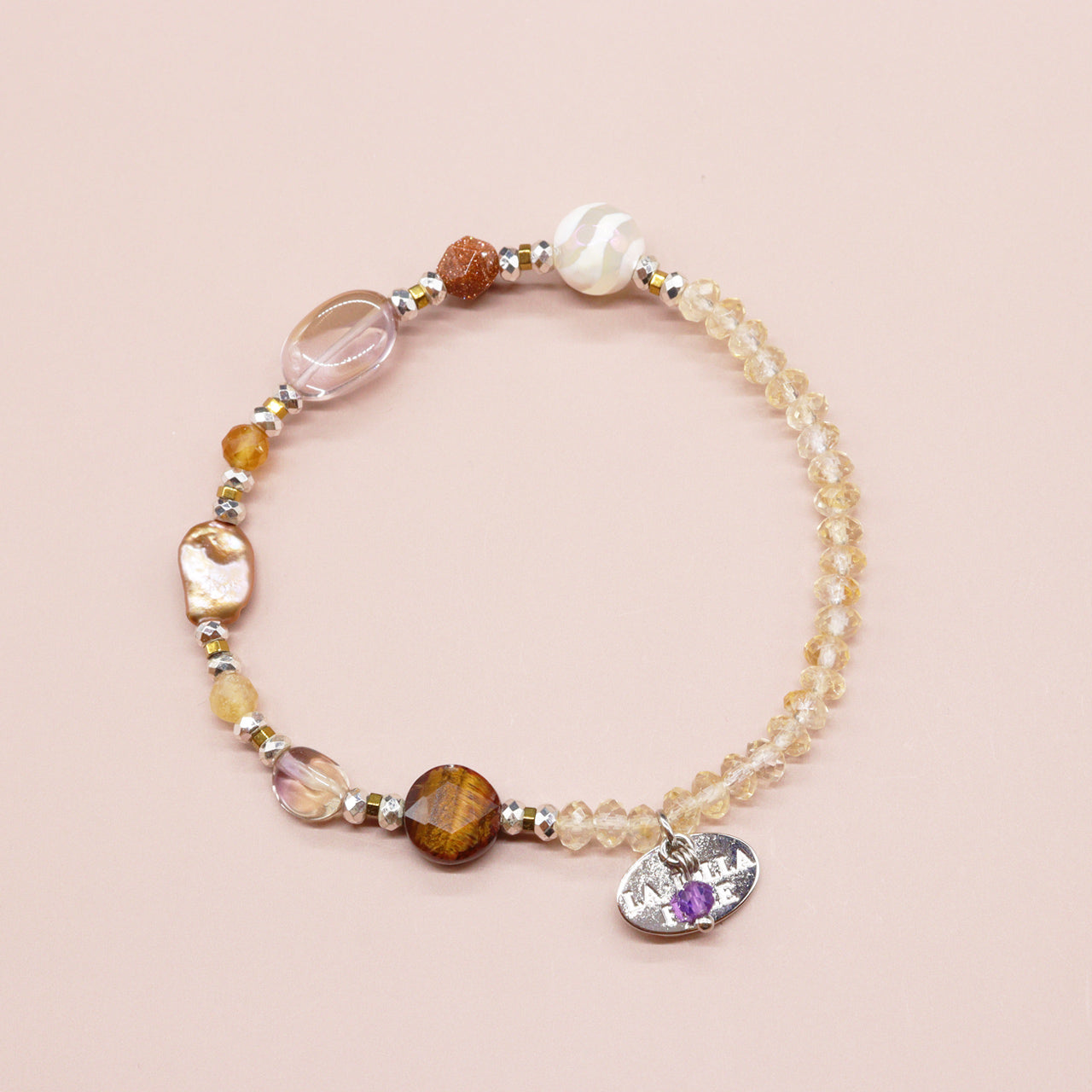 【Like a Honey Candy】水紋天珠×シトリン×アメトリン×バロックパール ブレスレット